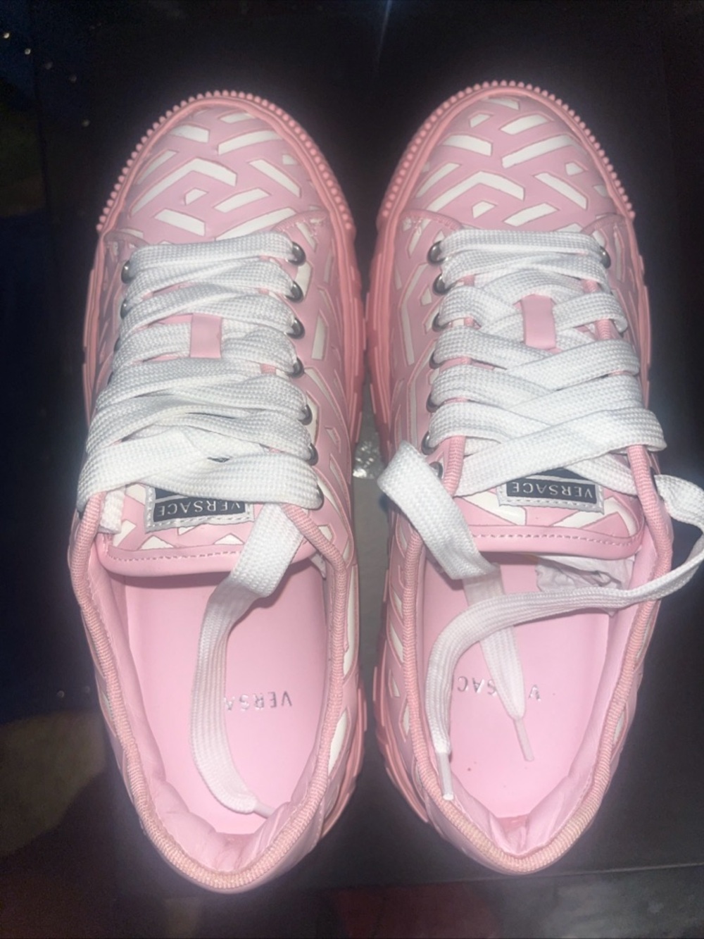 Versace Pink Woven-Detail Platform Sneakers - Picture 6 of 6